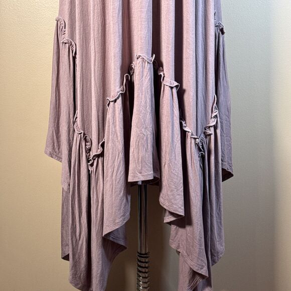 NWT Three Bird Nest Skirt Large Tan Boho Asymmetrical Ruffle Made USA Festival - Picture 2 of 11